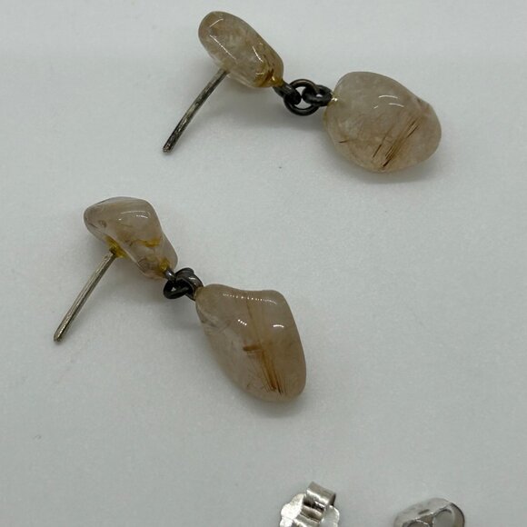 Vintage Sterling Silver Dangle Earrings With Natural Quartz Gemstones - Picture 6 of 12